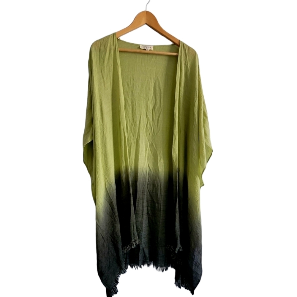 Umgee Ombrè Green and Gray Long Kimono Jacket Lightweight Hi Low Size XL